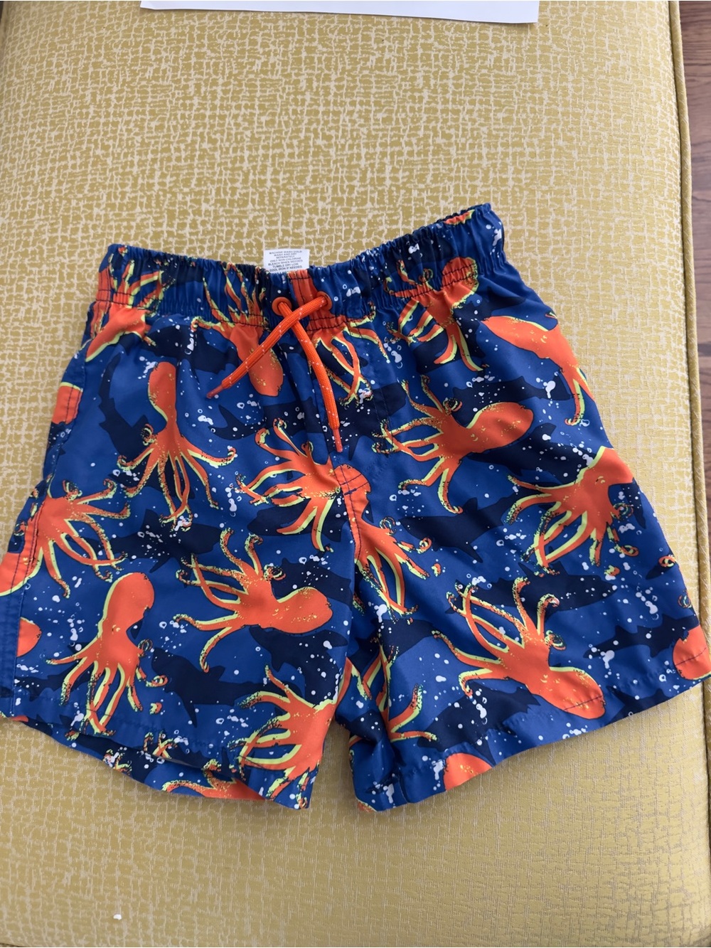 wonder nation Boys' Navy Swim Trunks with Orange Octopus Print